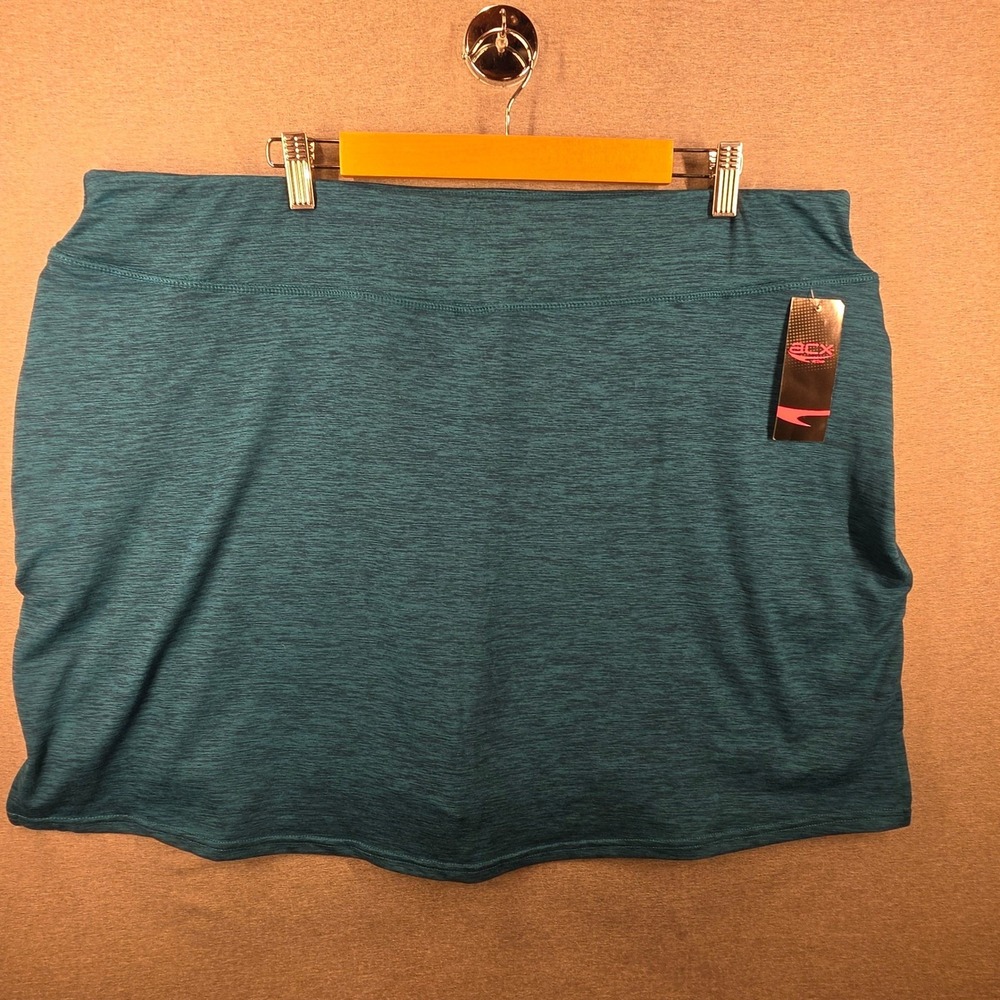 NWT! ACX Active Women 2X Skort Teal Heather Athletic Skort Zippered Pockets